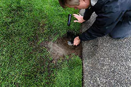 A Pearce Scapes team member repairing the sprinkler system
