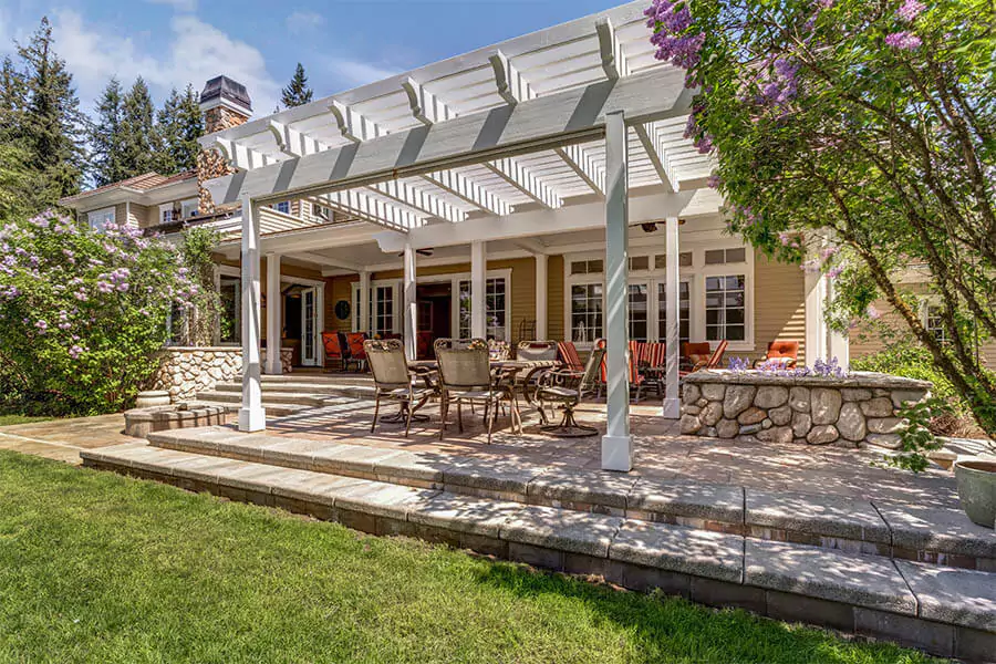 Lovely white Pergola Installed by Pearce Scapes Hardscape Contractors in Houston, TX