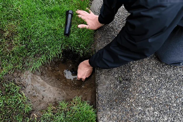A professional contractor repairing sprinkler system