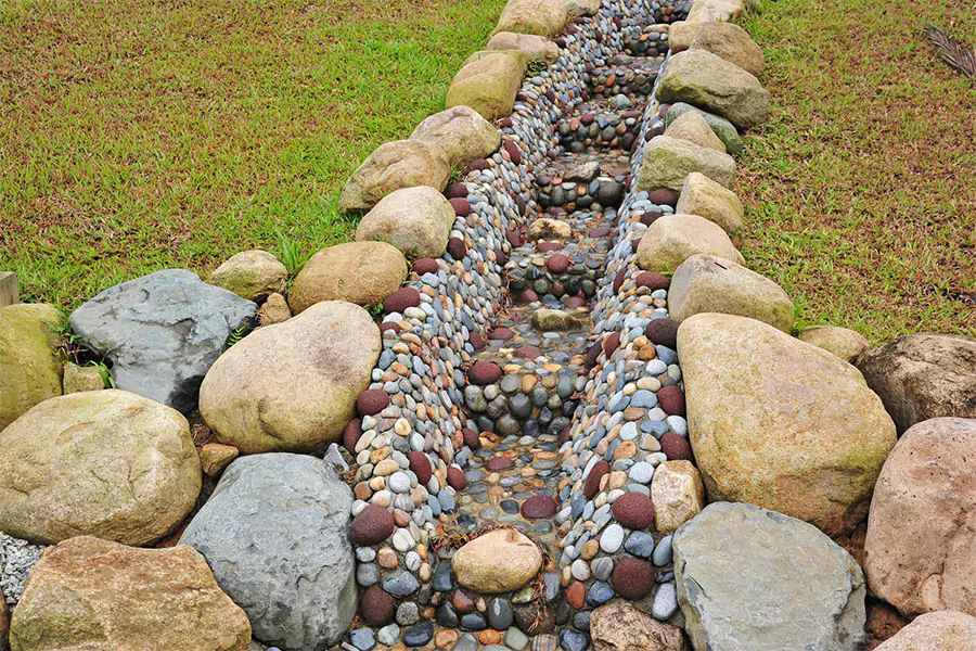 French drain installation in a Cypress, TX yard, preventing flooding and ensuring proper drainage for home protection.